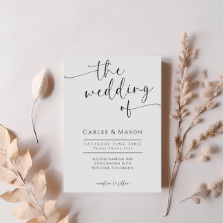 Faire-part de mariage élégant noir et blanc à l'éc