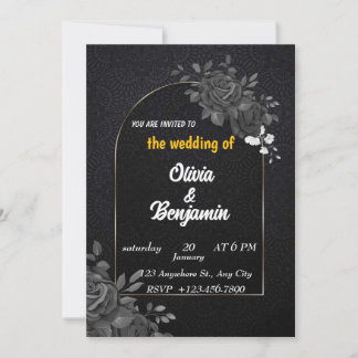 Faire-part de mariage élégant noir et or