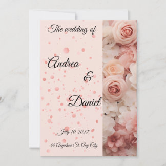 Faire-part de mariage élégant roses roses confetti
