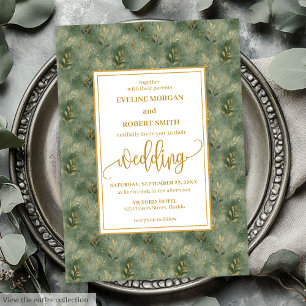 Faire-part de mariage élégant Sage Green Gold Foli