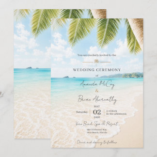 Faire-part de mariage élégant sur la plage tropica