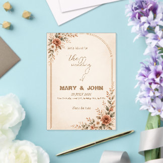 Faire-part de mariage élégant terracotta boho rust