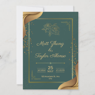 Faire-Part De Mariage Élégant Vert Et Or