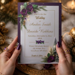 Faire-part de mariage élégant violet et or