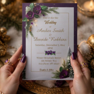 Faire-part de mariage élégant violet et or