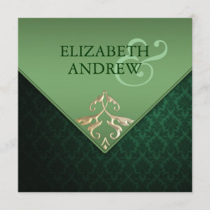 Faire-part de mariage Emerald Green et Gold Carré