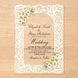 Faire-part de mariage en acrylique à dentelle de m