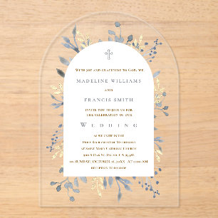 faire-part de mariage en acrylique à feuillage ble