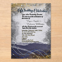 Faire-part de mariage en acrylique argent or marin
