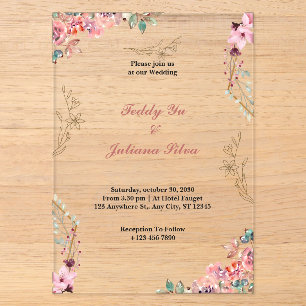 Faire-part de mariage en acrylique floral personna