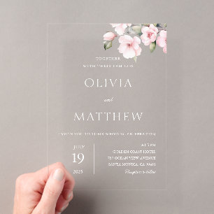 Faire-part de mariage en acrylique rose floral ros