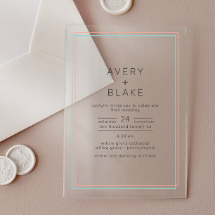 Faire-part de mariage en acrylique sarcelle corail