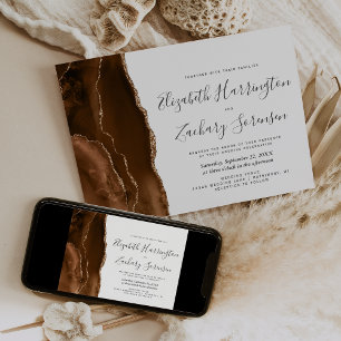Faire-part de mariage en agate dorée marron Mocha