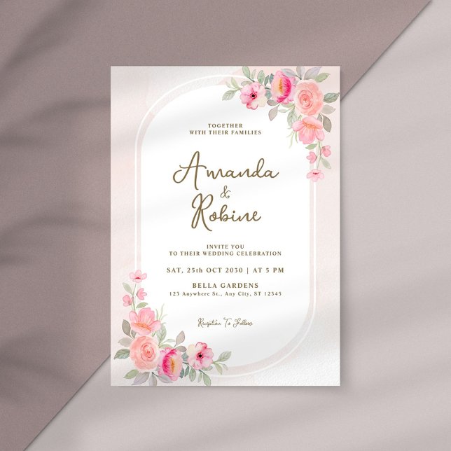 Faire-part de mariage en arc rose floral (Créateur téléchargé)