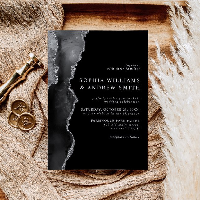 Faire-part de mariage en argent noir et désert (Créateur téléchargé)