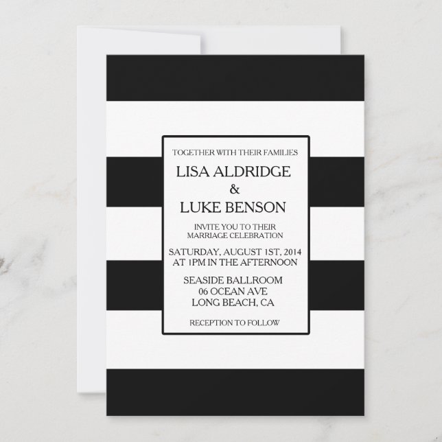 Faire-part de mariage en bande noire et blanche (Devant)