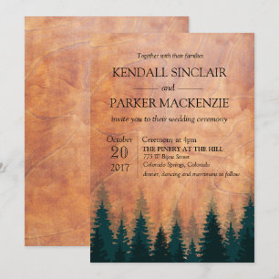 Faire-part de mariage en bois de forêt rustique