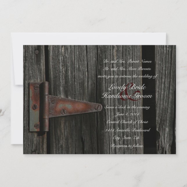 Faire-part de mariage en bois de porte de grange (Devant)
