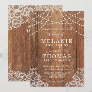 Faire-part de mariage en bois et de dentelle de