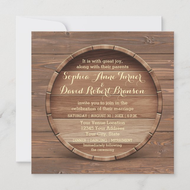 Faire-part de mariage en bois rustique (Devant)