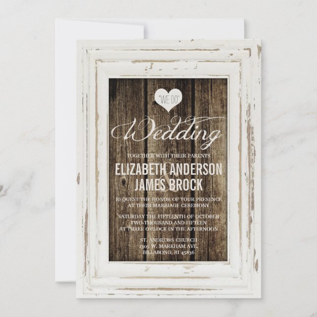 Faire-part de mariage en bois rustique à cadre Vin (Devant)