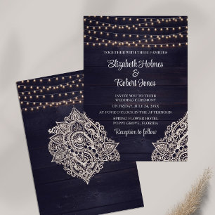 Faire-part de mariage en bois rustique bleu nuit