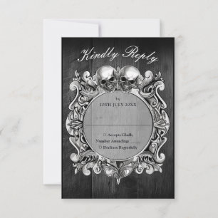 Faire-part de mariage en bois rustique noir gothiq