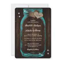 Faire-part de mariage en bois Turquoise rustique M