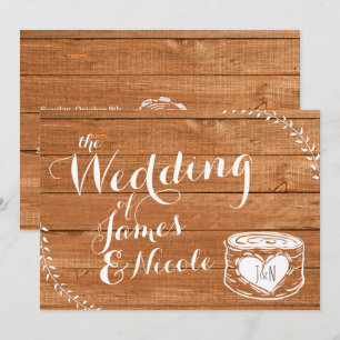 Faire-part de mariage en chêne rustique et souche