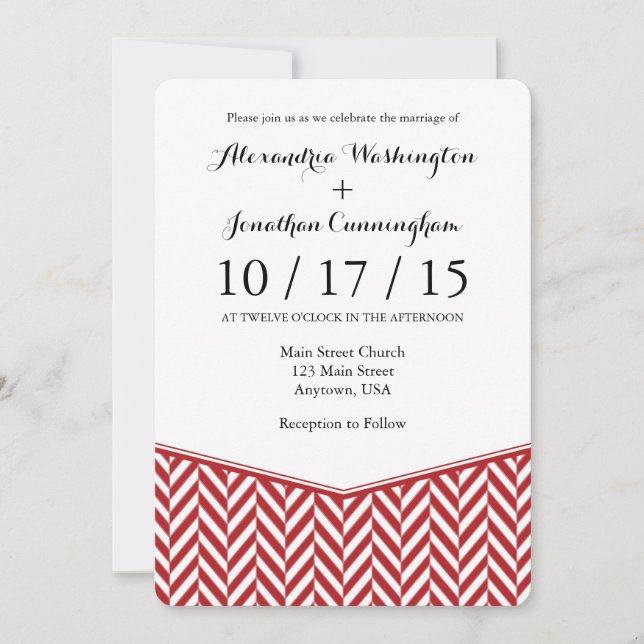 Faire-part de mariage en chevron rouge blanc (Devant)