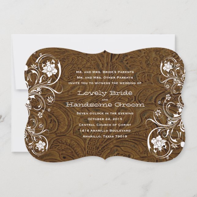 Faire-part de mariage en cuir Brown rustique de (Devant)