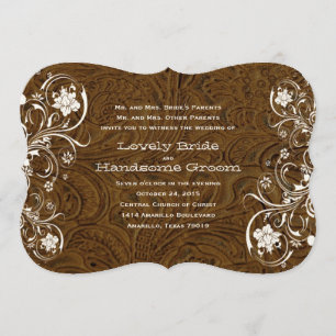 Faire-part de mariage en cuir Brown rustique de