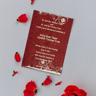 Faire-part de mariage en cuir rouge travaillé et d
