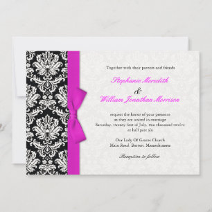 Faire-part de mariage en damas avec nœud rose chau