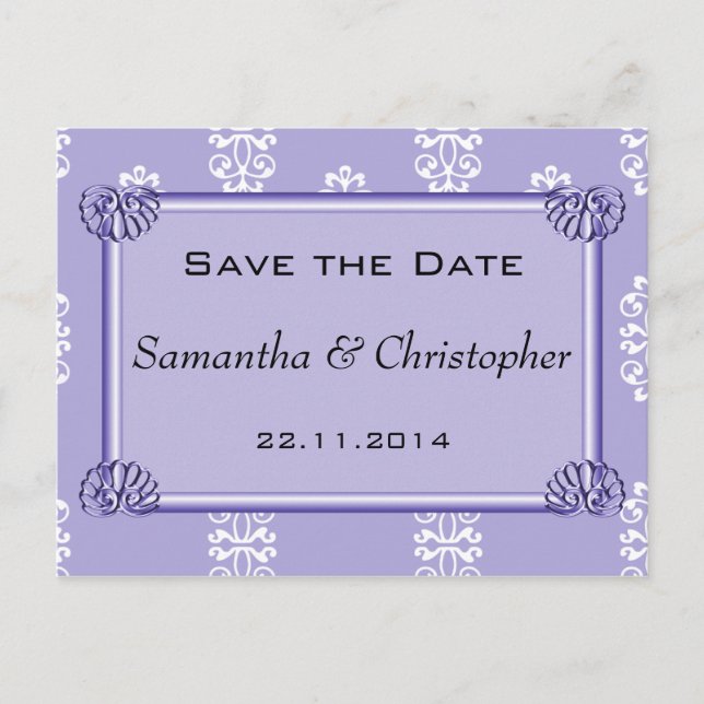 Faire-part de mariage en damas violet bleu (Devant)