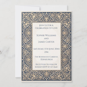 Faire-part de mariage en dentelle arabesque bleu m