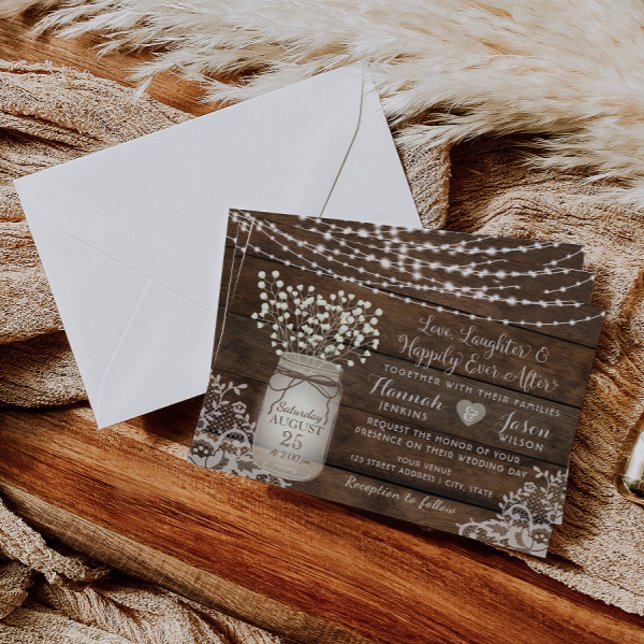 Faire-part de mariage en dentelle de bois rustique (Créateur téléchargé)