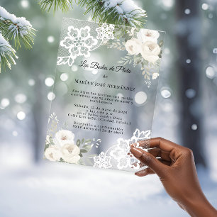 Faire-part de mariage en dentelle florale blanche 