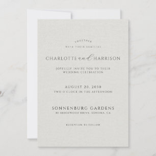 Faire-part de mariage en faux lin blanc avec monog