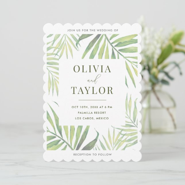 FAIRE-PART DE MARIAGE en feuille de palme d'aquare (Debout devant)