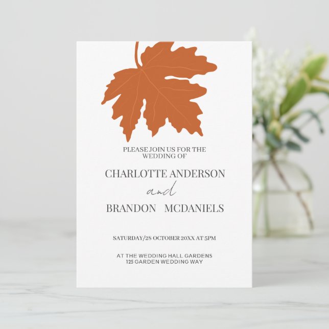 Faire-part de mariage en feuille d'érable d'Orange (Debout devant)