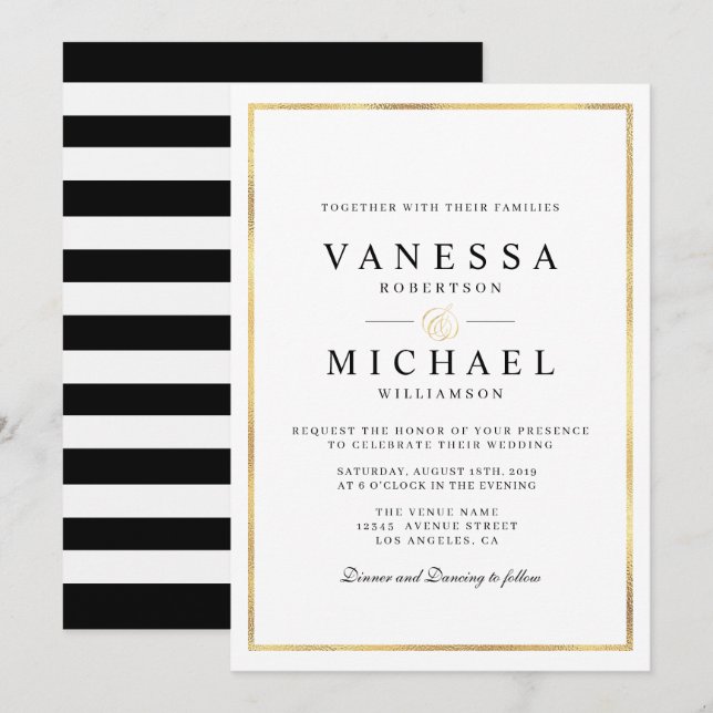 faire-part de mariage en feuille d'or en écriture  (Devant / Derrière)