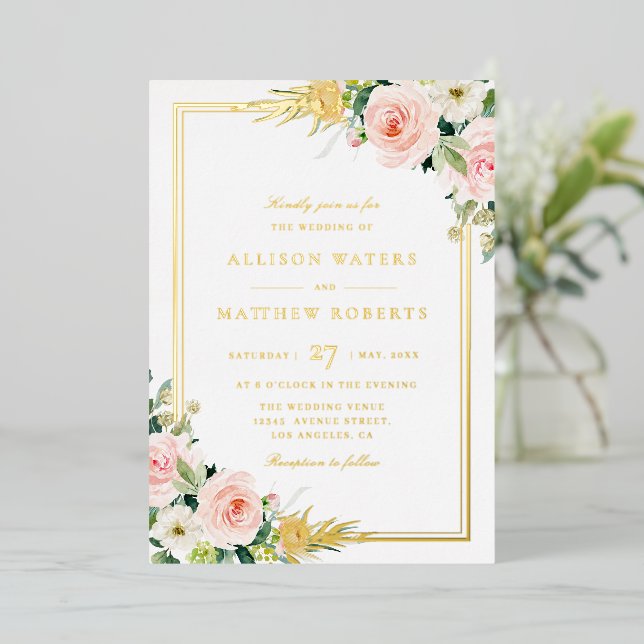 faire-part de mariage en feuille d'or rose et doré (Debout devant)
