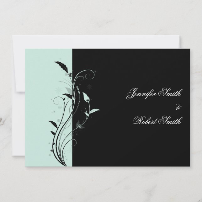 Faire-part de mariage en filigrane floral bleu et (Devant)