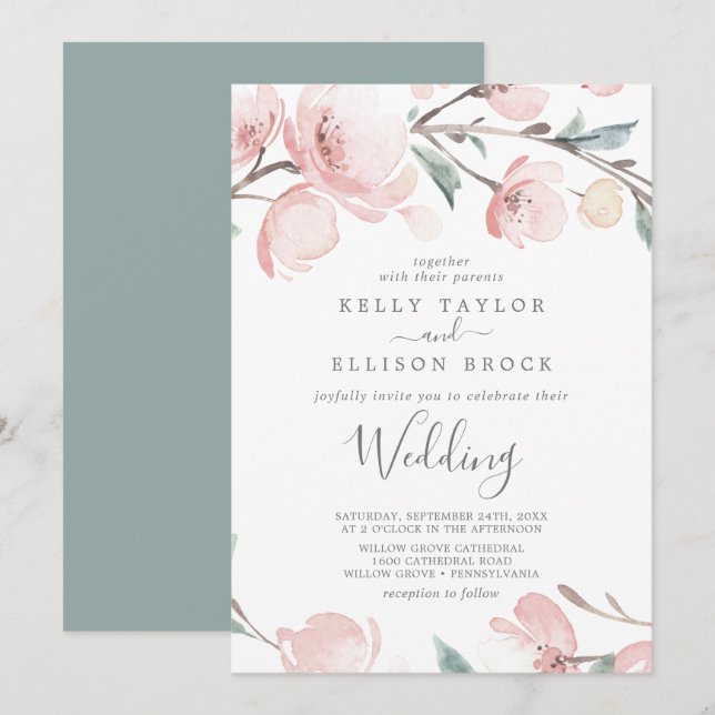 Faire-part de mariage en fleurs de cerisier printe (Devant / Derrière)