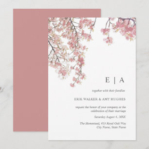 faire-part de mariage en fleurs de cerisier rose