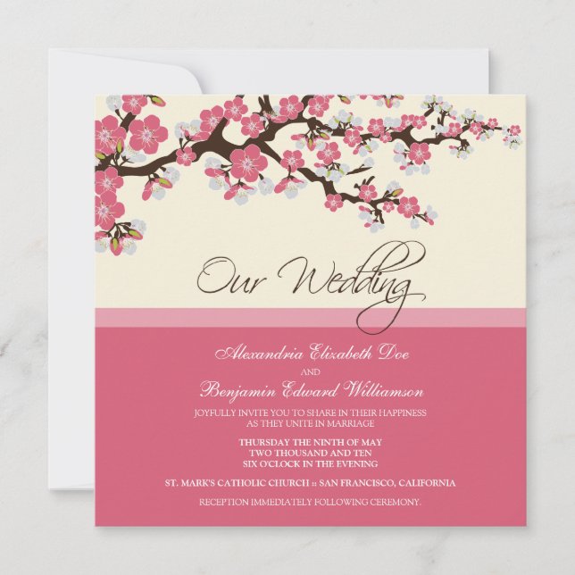 Faire-part de mariage en fleurs de cerisiers (rose (Devant)