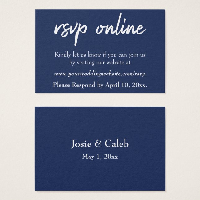 Faire-part de mariage en ligne Insert Navy Script  (Devant & derrière)