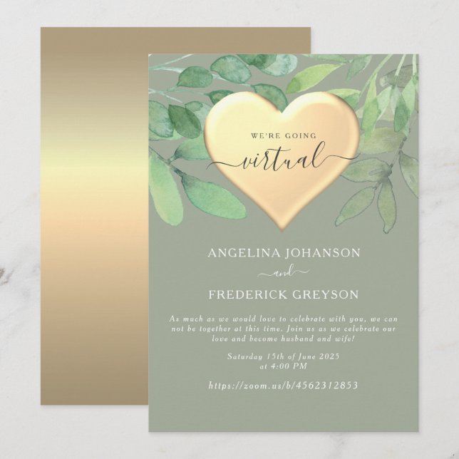 Faire-part de mariage en ligne Sage Green (Devant / Derrière)