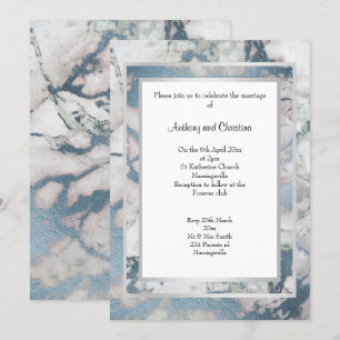 FAIRE-PART DE MARIAGE EN MARBRE D'ARGENT BLEU LUXE